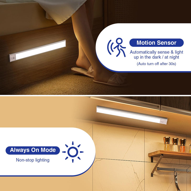 Onforu Under Cabinet Lighting, 34 LED Rechargeable Battery Operated Motion Sensor Closet Lights, Dimmable & 3 Color Temperature, Magnetic Wireless Under Cabinet Lights for Kitchen, Counter, 2 Pack 8inch