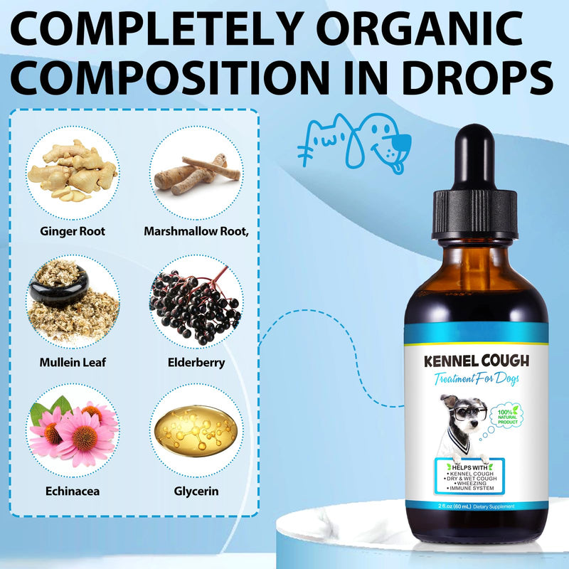 Kennel Cough Treatment for Dogs, Kennel Cough Herbal Drops, Dog Cough Relief - Dog Seasonal Allergy Relief, Dog Itch Relief, Support Dog Cough Care About Dry, Pet Cough Relief - 2.02 Fl.oz / 60 ml Bacon Flavor - PawsPlanet Australia
