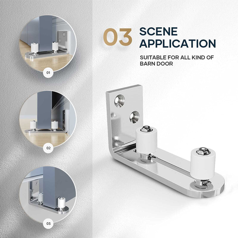 EaseLife Sliding Barn Door Bottom Floor Guide,Ball Bearings Adjustable Stay Roller,Wall Mount System,Flush Flat Bottom Design 2 Chrome