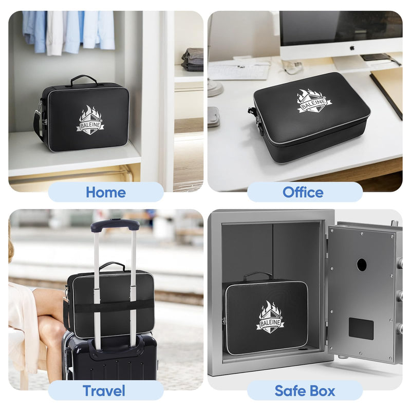 BALEINE Fireproof Document Box with Lock, Portable Fireproof Document Bag Waterproof Fire Proof File Boxes for Documents, File Organizer Box for Important Paperwork (Black, 15''x11''x4'') 15''x11''x4'' (Bag) Black