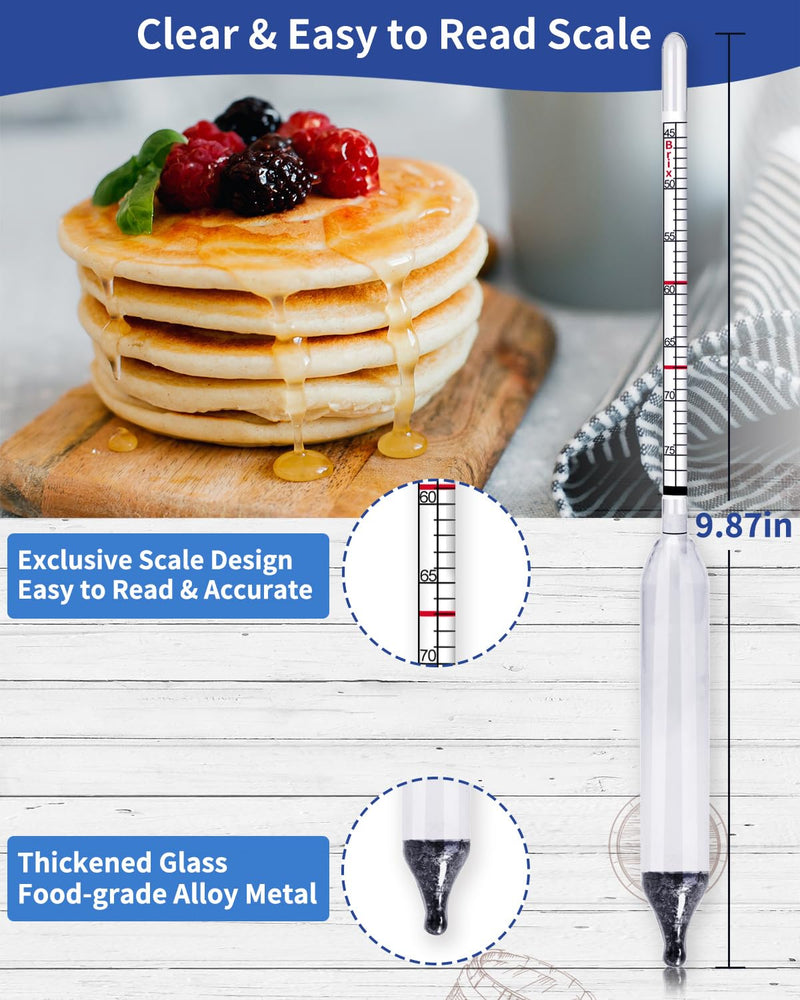 Maple Syrup Hydrometer Test Cup Kit, Hydrometer for Maple Syrup Making, Maple Syrup Hydrometer Kit with Baume and Brix Scale, Maple Syrup Supplies for Measuring Sugar Content in Syrup Sap Transparent Maple Syrup Hydrometer