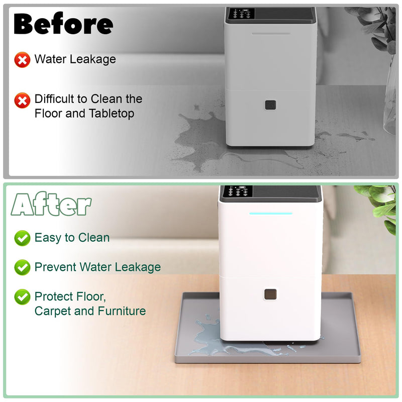 Dehumidifier Drip Pan, 16'' x 12'' Anti-Leakage Dehumidifier Mat, Non-Slip Drip Tray with Raised Edge for Dehumidifiers, Prevent Water Leakage,Protect Floor & Furnitures, Gray 16 x 12 inch