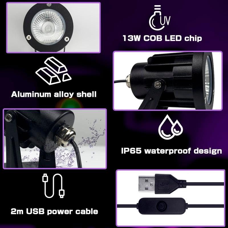 Black Light 13W 6ft UV Light Lamp, IP65 Clip on Lamp UV Resin Lights, for Fluorescent Tapestry Poster Body Paint Glow Party (1) 1
