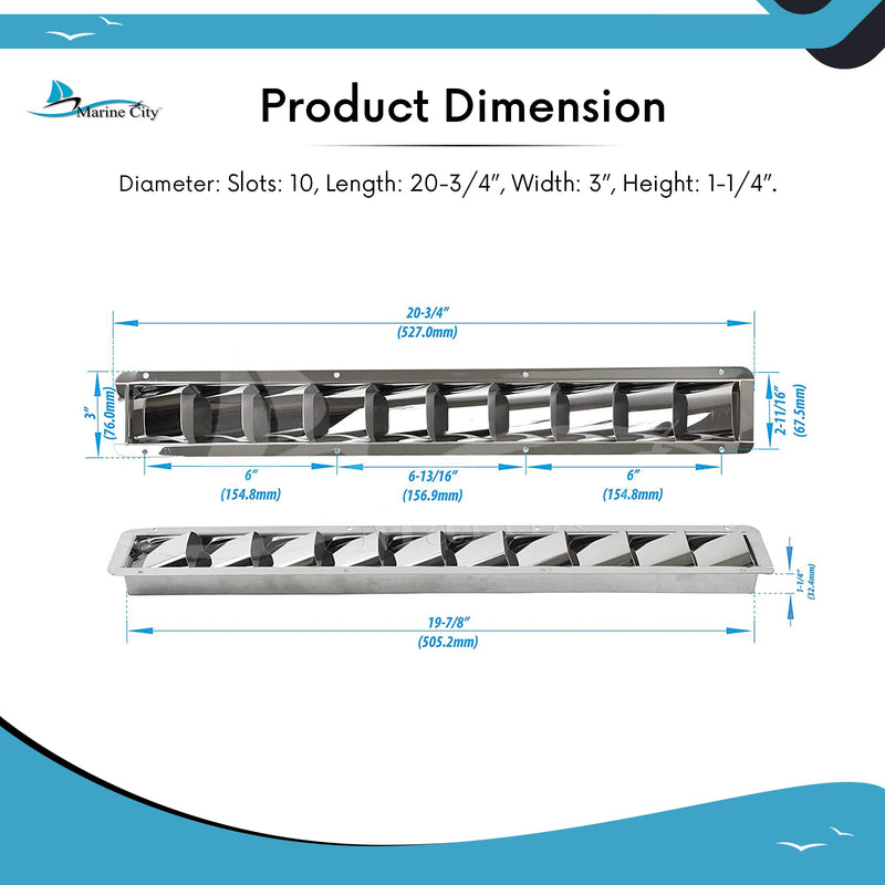 MARINE CITY 10-Slot Louvered Vent, 304-Grade Stainless Steel, Corrosion-Resistant, Easy Installation & Maintenance, for Boats, Yachts, Homes 1
