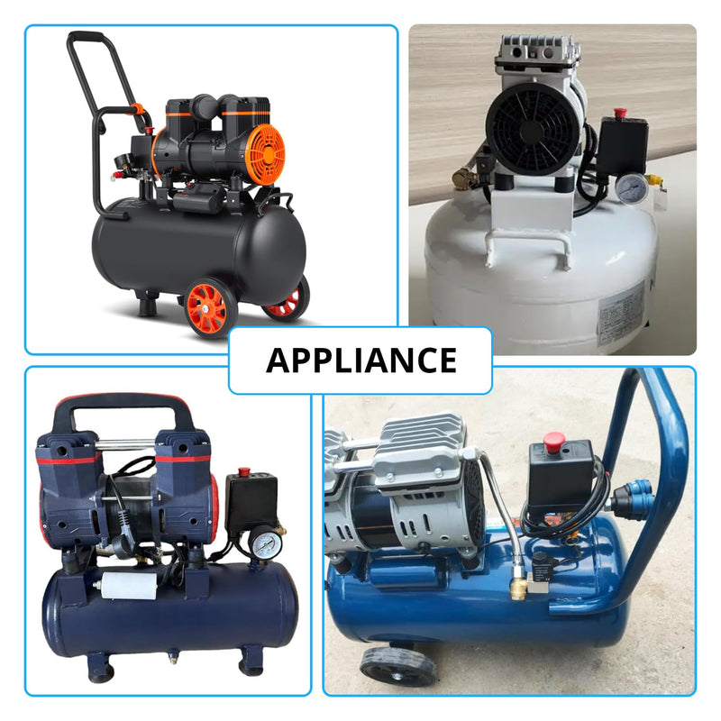 Universal Air Compressor Pressure Switch Control Valve (90-120 PSI, 110V-240V) with 0-180 PSI Regulator and Safety Pressure Relief Valve - 4 Way Replacement Part (110V-240V-B9) 110V-240V-B9