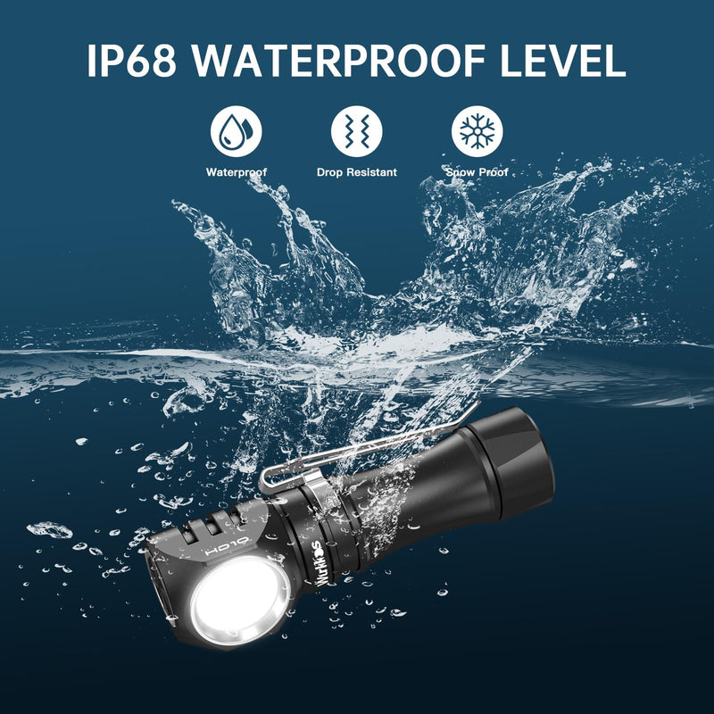 Wurkkos Flashlight Rechargeable 1200 Lumens Small Flashlights with Magnet - HD10 Right Angle Flashlight, IP68 Pocket Flash Light for Headlamp Use,Working,Hiking,Climbing-4000K