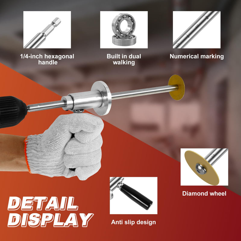 7 Inches Inside Pipe Cutter Kit for Tight Spaces with 11 Pcs Diamond Cutting Wheel Adjustable Cutting Depth PVC Pipe Cutter Tool with 1/4 Hex Shank Fit for 1-1/2 Inch to 8 Inch for Glass Marble Jade Pipe Cutter with 11 Pcs Diamond Cutting Wheel