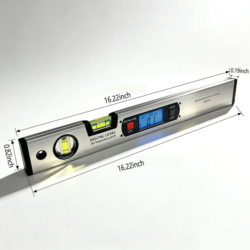 16.3 Inch Digital Level with Backlit LCD High-Precision Inclinometer (0.1° Accuracy), 360° Angle Finder with Magnetic Base & ABS/INC Modes for Construction, Woodworking, Metalworking 16.3 Inch