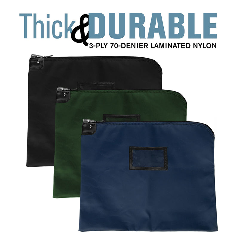 BankSupplies HIPAA Locking Courier Bags | Navy Blue | 19W x 15H | Durable Laminated Nylon Fabric | Metal Pop Up Lock | For Money, Coins, Currency, Checks & Documents