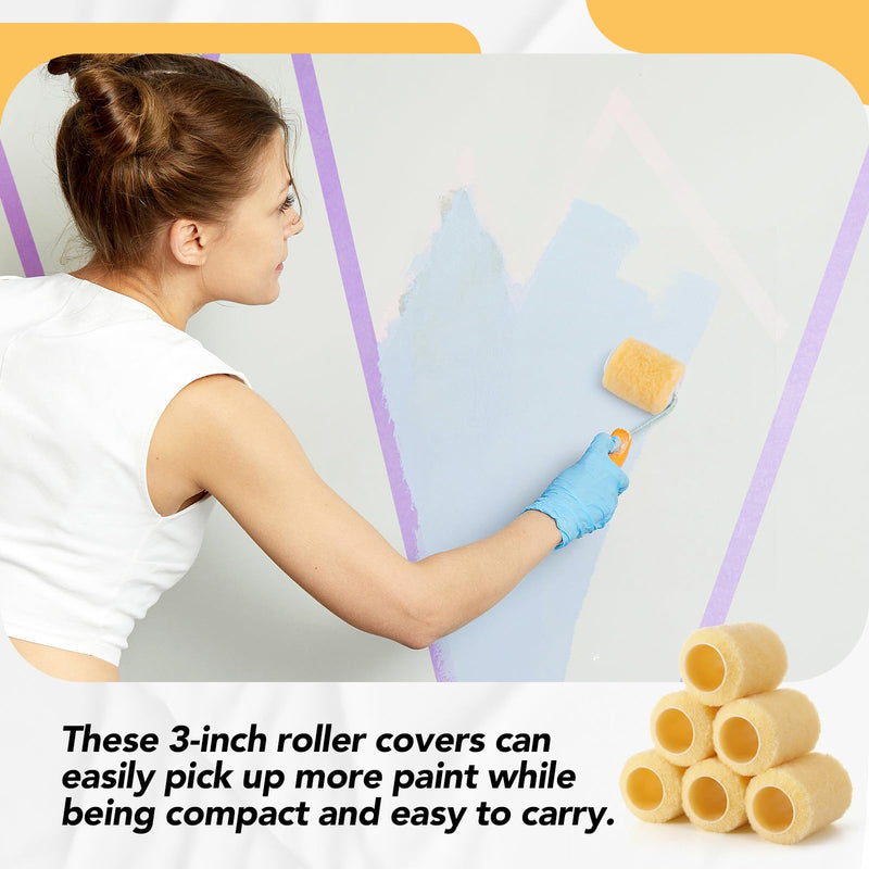 Pinkunn 36 Pcs 3 Inch Paint Rollers Brush Covers,3/8" Naps,Yellow Yellow