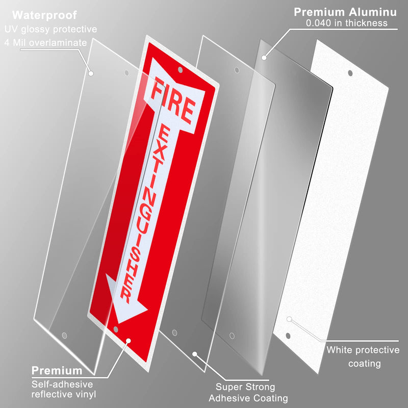 4 Pack Fire Extinguisher Sign Fire Sign Rust Free Aluminum Reflective Signs 4 x12 Inch Laminated for Ultimate UV, Weather, Scratch, Water and Fade Resistance, Indoor Outdoor (Regular Style) Regular Style