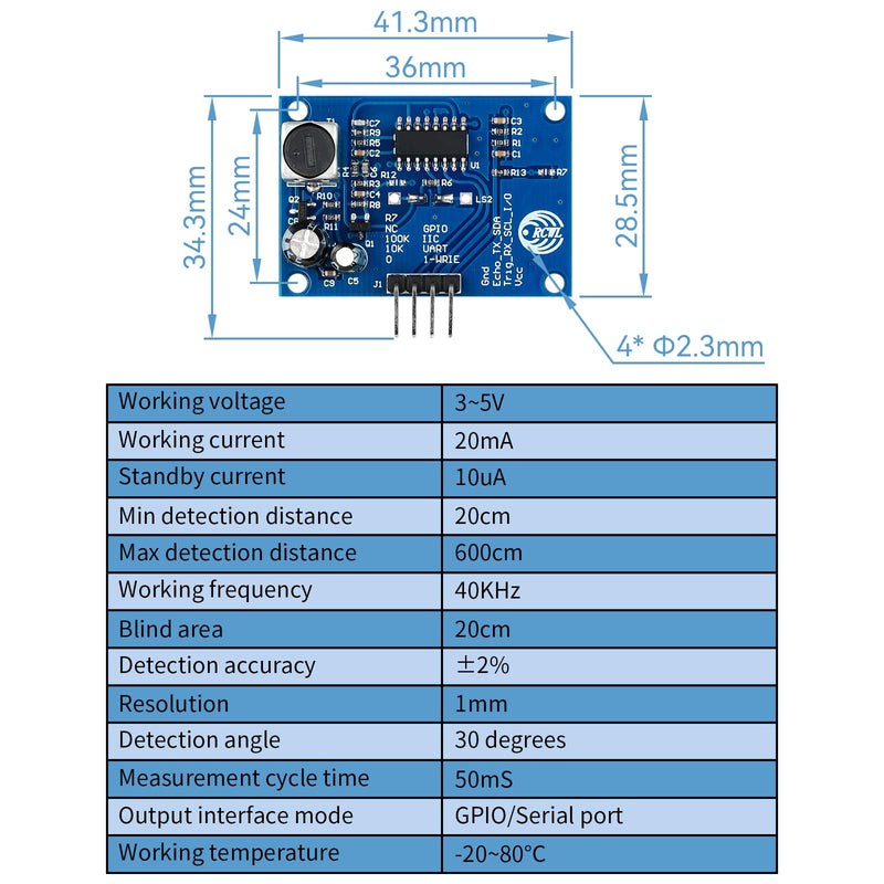 2 Pcs Ultrasonic Distance Sensor for Arduino High Precision Waterproof Low Power Consumption Integrated Ultrasonic Sensor Module for Distance Measurement Obstacle Avoidance Industrial Control HC-SR04T
