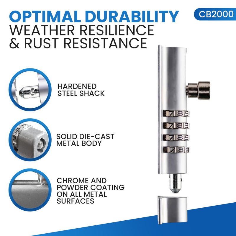 CB2000-CHR Sliding Lock Combination Bolt, Chrome 1PK