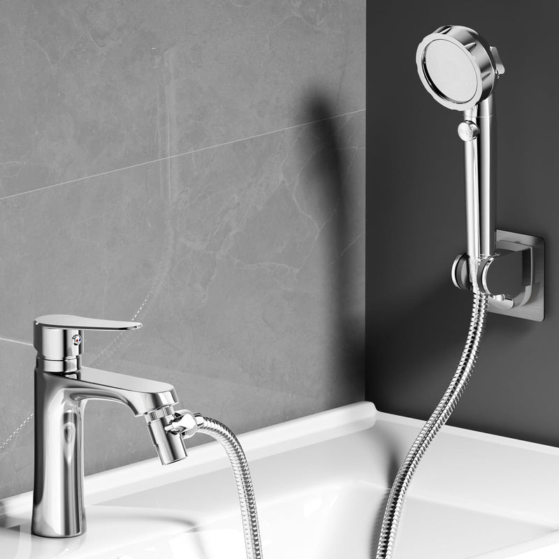 Sink Hose Sprayer Attachment for Faucet, 3 Mode Shower Head Attaches to Tub Faucet with 5 Adapters, High Pressure Shower Head for Bathtub Faucet, Handheld Shower Head with Filter (Chrome) Chrome