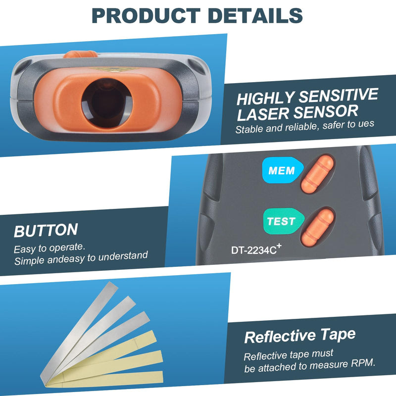 Digital Laser Photo Tachometer Non Contact RPM Tach, Noncontact Laser Photo Sensor with 2.5RPM to 99999 RPM