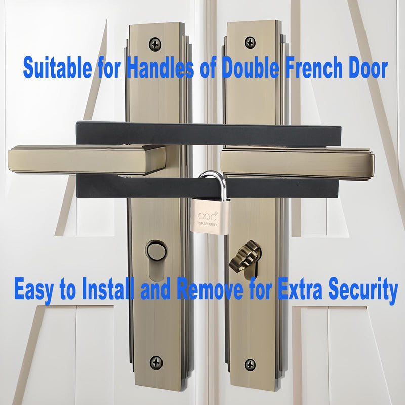 French Door Security Lock, Adjustable Double Door Lockout Device with Padlock, Reinforcement Locks for Knob and Handle Doors,Prevent Kick Ins,Childproof, Black