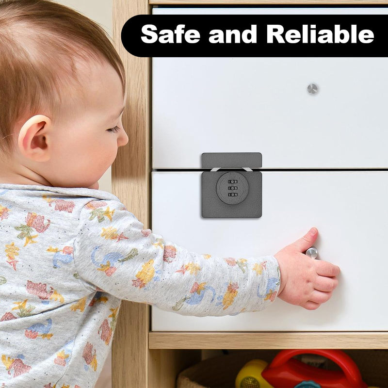 Keyless Combination Cabinet Lock - 3-Digit Security Door Lock for Cabinets, Drawers, and Closets | Childproof & Baby Safety Lock | Easy Installation (Gray) 1 Gray