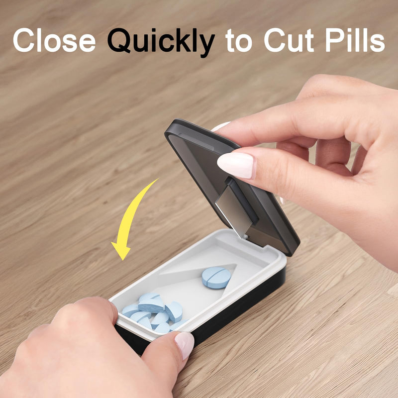 BUG HULL Pill Cutter with Removable Silicone Pad, Pill Splitter with Sharp Blade, Pills Cutters Splitter for Small and Tiny Pills, Tablet Splitters for Small or Large Tablet Professional Black