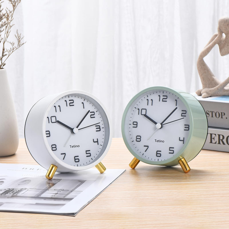 Analog Alarm Clocks,Retro Metal Desk Silent Non Ticking Small Clock with Night Light,Battery Operated,Simple Design,for Bedrooms, Bedside,Office,Home Décor (Green) Green