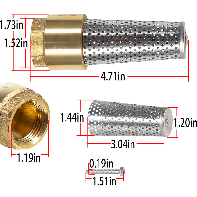 1 Inch Foot Valve No-Lead Brass Heavy Duty Backflow Preventer 1" Foot Valve Female Connection for Maintain Pressure & Prevent Reverse Flow, Compatible with All Brands