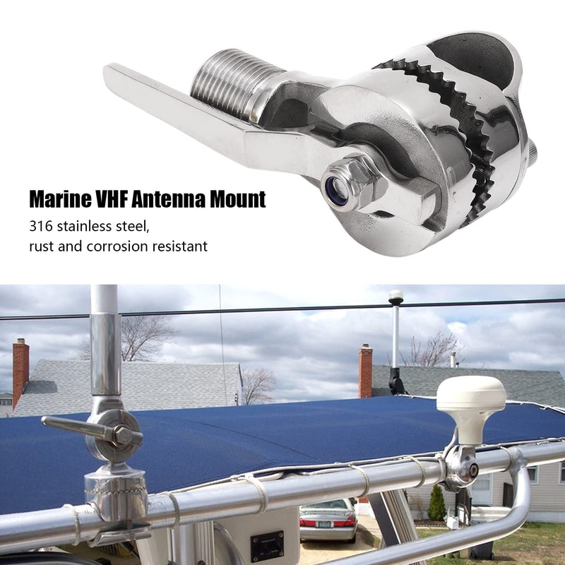 Akozon 316 Stainless Steel Marine VHF Antenna Mount Adjustable Ratchet Mount Marine Antenna Mount for Rails 7/8 to 1 inch