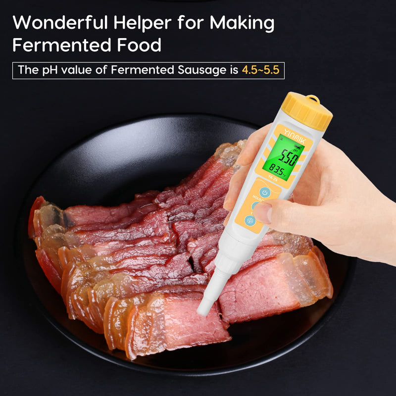 Digital pH Meter for Food, pH Probe for Sourdough and Bread Dough, Checking The pH of Fermenting Sausages and Salami, Waterproof pH Tester for Solid and Liquid Soft Soil Sample… pH Meter only