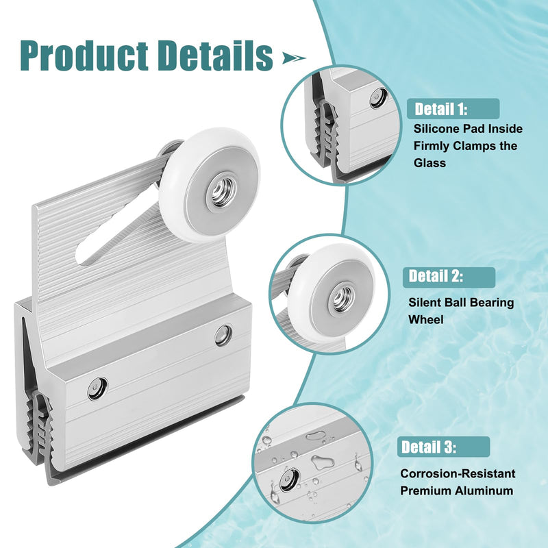 (4-Pack) M 6145 Frameless Shower Door Rollers Top Bracket Assembly - 3/4" Round Plastic Wheel with Ball Bearings, Extruded Aluminum Chrome Finish - Replacement Hardware Kits for Glass Sliding Doors