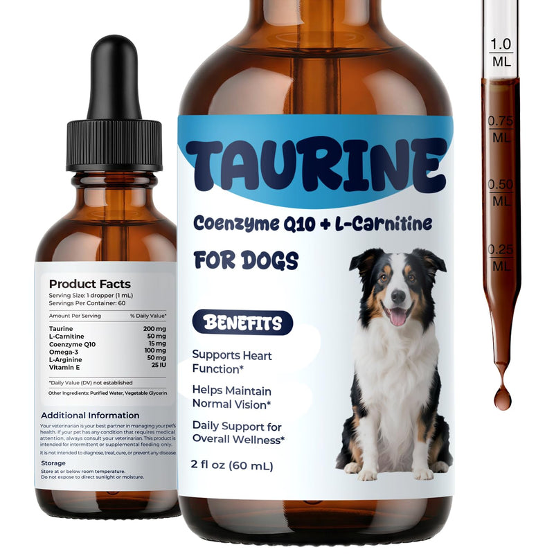 Taurine Supplement for Dogs Liquid Drops with Coenzyme Q10 & L-Carnitine – Supports Heart, Energy & Daily Activity – Easy to Add to Food, 60 ml 60 ml (Pack of 1)