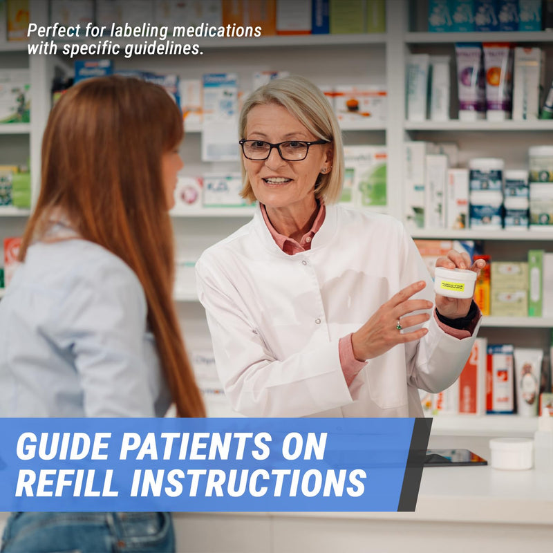 Please Call 72 Hours Ahead for Rx Refill Medicine Stickers - 3.75 x 1.25 Inch, Yellow, 2 Pack - Medication Instructions (600 Labels) 600 Count