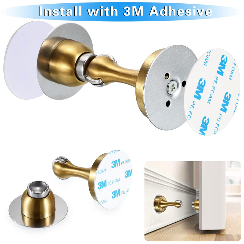 Sumnacon Sturdy Magnetic Door Stopper - Stainless Steel Door Stopper with Magnet for Wall Floor, Sturdy Magnetic Doorstop Holder with Adhesive Tape & Screws for Home Office, Gold
