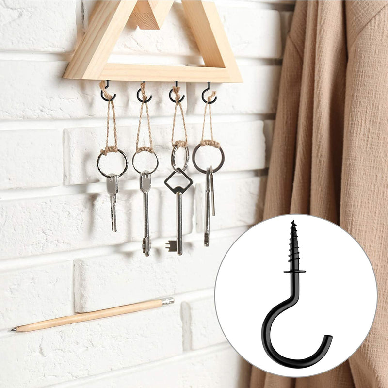 Goiio 100 Pieces 1/2 inch Ceiling Hooks, Black Zinc Plated Metal Screw-in Cup Hooks