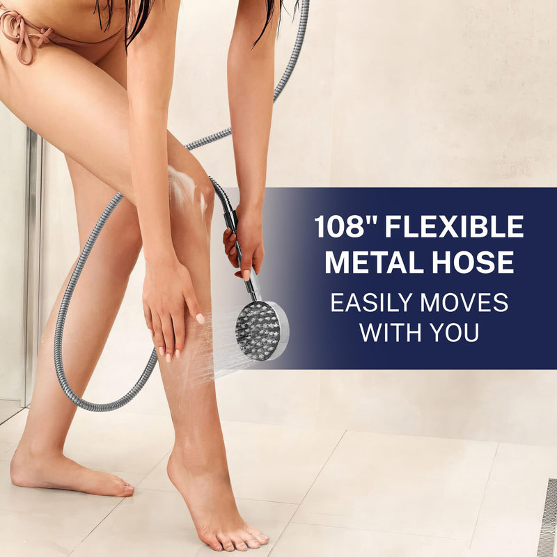 HammerHead Showers® Solid Metal 9 ft Shower Hose - CHROME – Extra Long 108” Attachment for Handheld Shower Head - Shower Hose Replacement 108 Inches