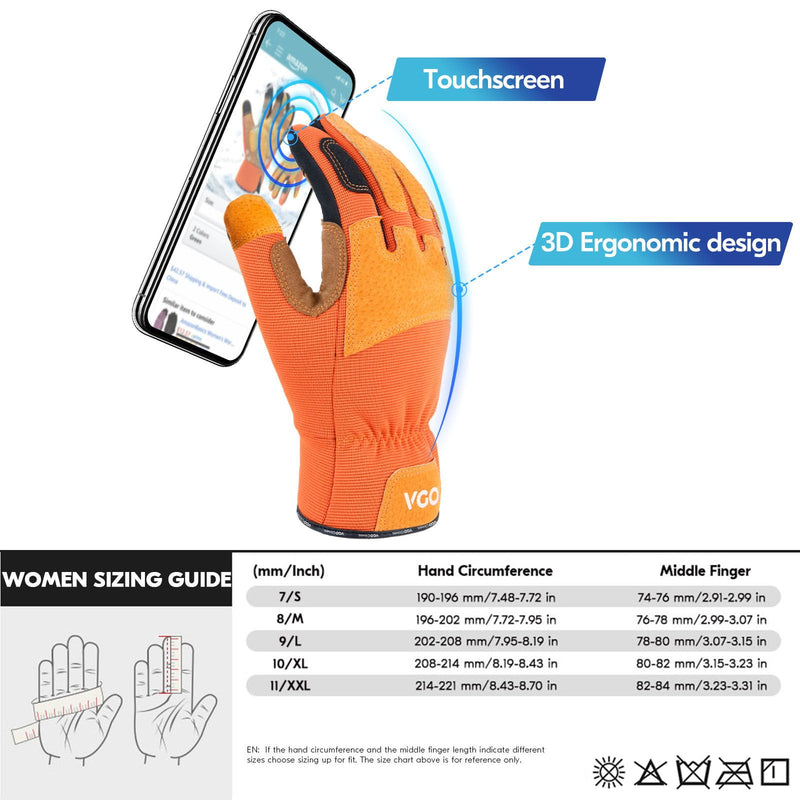 Vgo... 1-Pair Gardening Gloves Men, Safety Work Gloves, Puncture-proof, Thornproof, Touchscreen (SL7475) Large Orange Winter