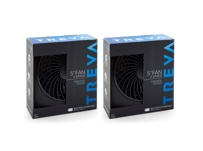 Treva 5 Inch Battery Powered Fan Portable Desk Fan 2 Cooling Speeds with Compact Folding & Tilt Design Cubicle Accessories Small Portable 2 Pack (Black) Black 2 Units
