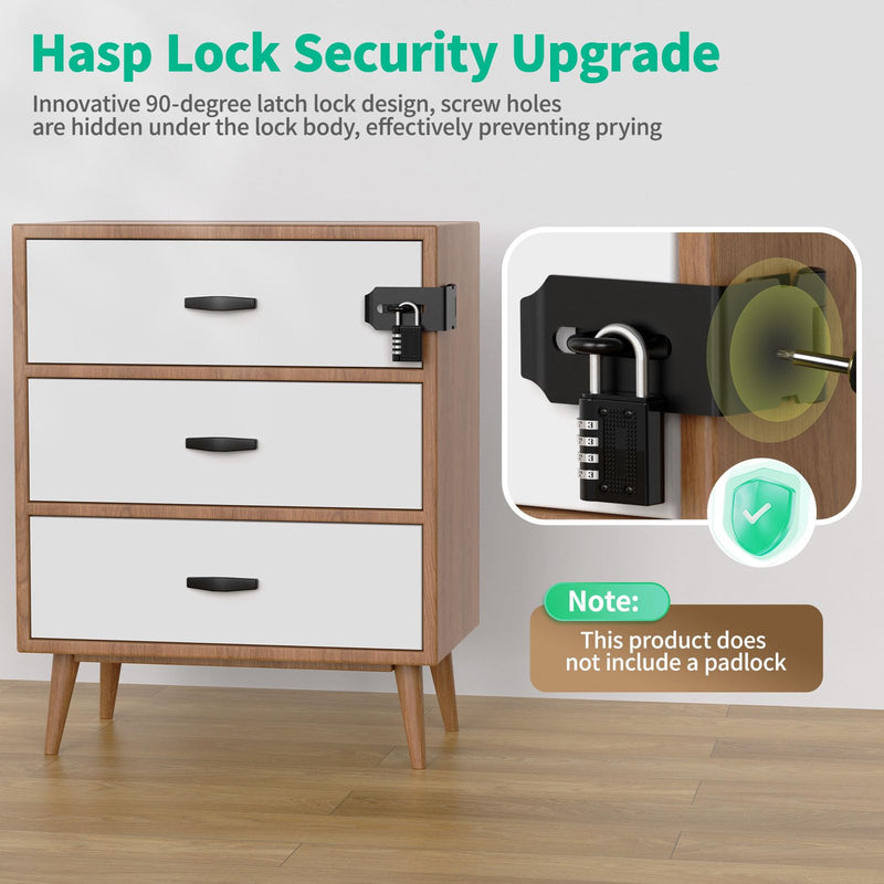 90 Degree Hasp Latch, Heavy Duty 304 Stainless Steel Padlock Hasp Lock for Padlock with Screws, Right Angle File Cabinet Latch Lock for Desk Drawer, Tool Box, Mailbox, Bookcase (Black-1pc) Black-1pc