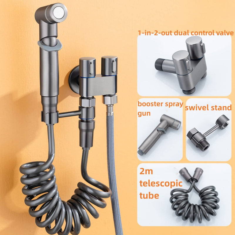 1-In-2-Out Dual Control Valve, Bathroom Faucet Double Handle Dual Control, Dual Control Valve for Bidet and Shower (Dual Control Valve with Faucet,Gray)
