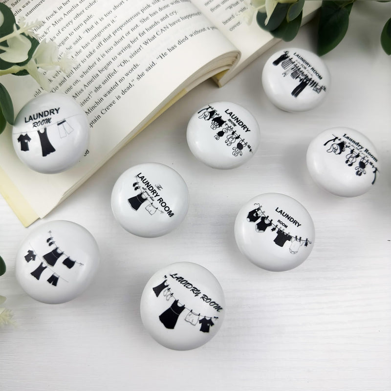 8Pack1.5 Clothesline Ceramic Knob Unique Retro Laundry Washing Line Room Black and White Furniture Cabinet Drawer Knobs Handles or Pulls