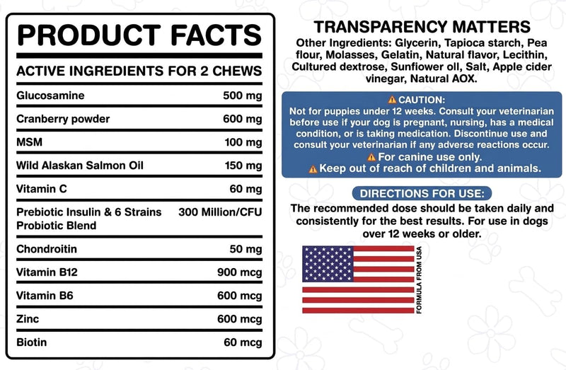 11-in-1 Dog Multivitamin Chews | Hip & Joint Support, Skin & Coat, Immune, Digestive & Heart Health | Chicken Flavor Supplement for Dogs | 120 Soft Chews, 300g