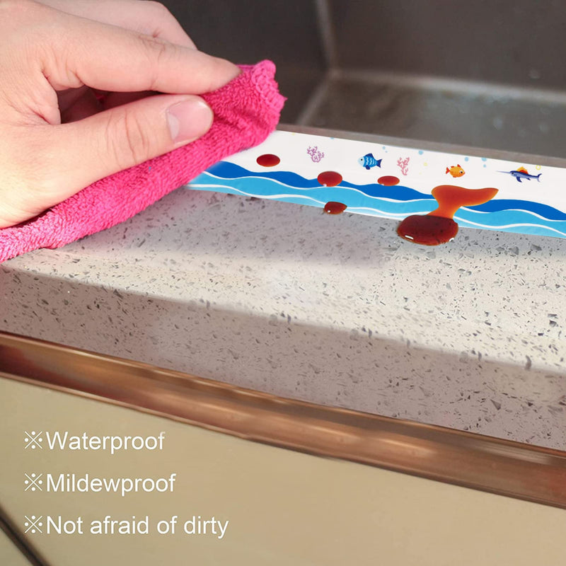 Housoutil Caulk Strip Tape Shower Sealant Strip Self Adhesive Caulking Sealing Tape for Kitchen Bathroom Sink Countertop Toilet Bathtub Sea Animal Pattern Sky-blue