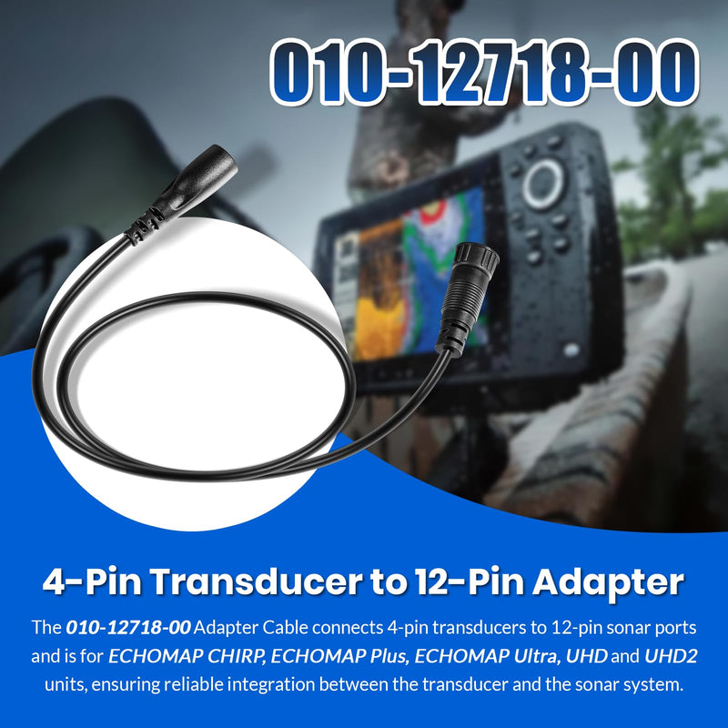 Replace for Garmin 010-12718-00 Sounder Adapter Cable, Connects 4-Pin Transducer to 12-Pin Fish Finder, for Garmin echoMAP Chirp/Plus/Ultra/UHD/UHD2 Series Fish Finders, 25-inch