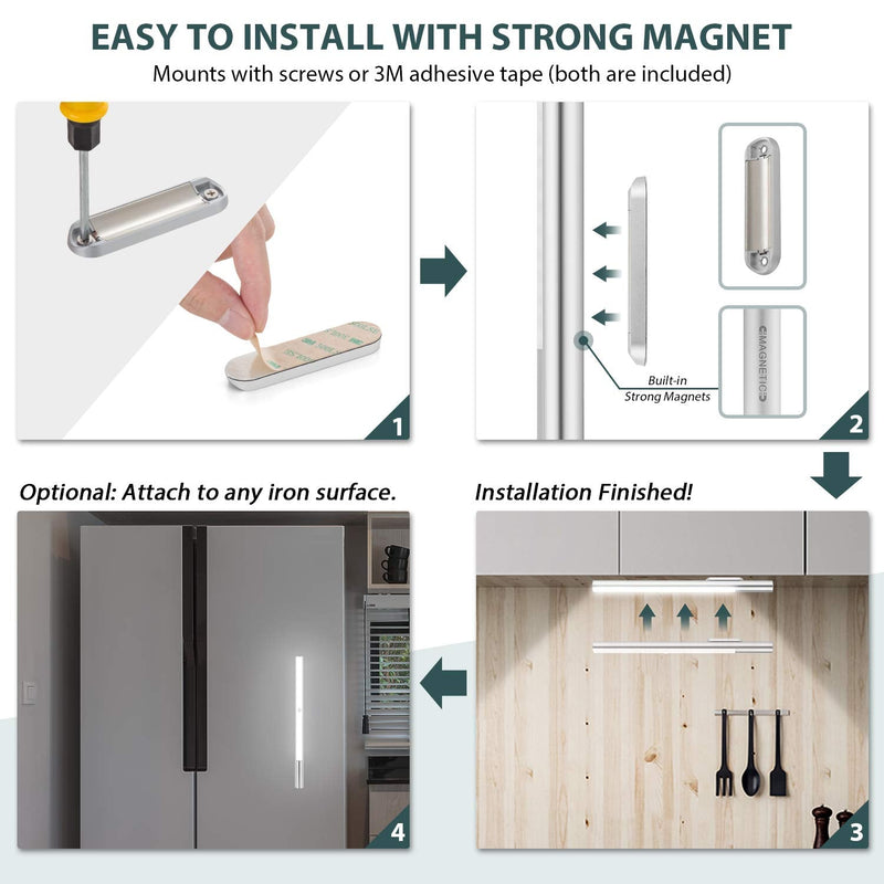 BLS LED Closet Light Battery Operated, T401 Super Bright Wireless Under Cabinet Lighting | Motion Sensor Light | Large 4500mAh Rechargeable Battery Powered | 6000K White Glow | 180 Days Battery Time 6000 Kelvin Clean White