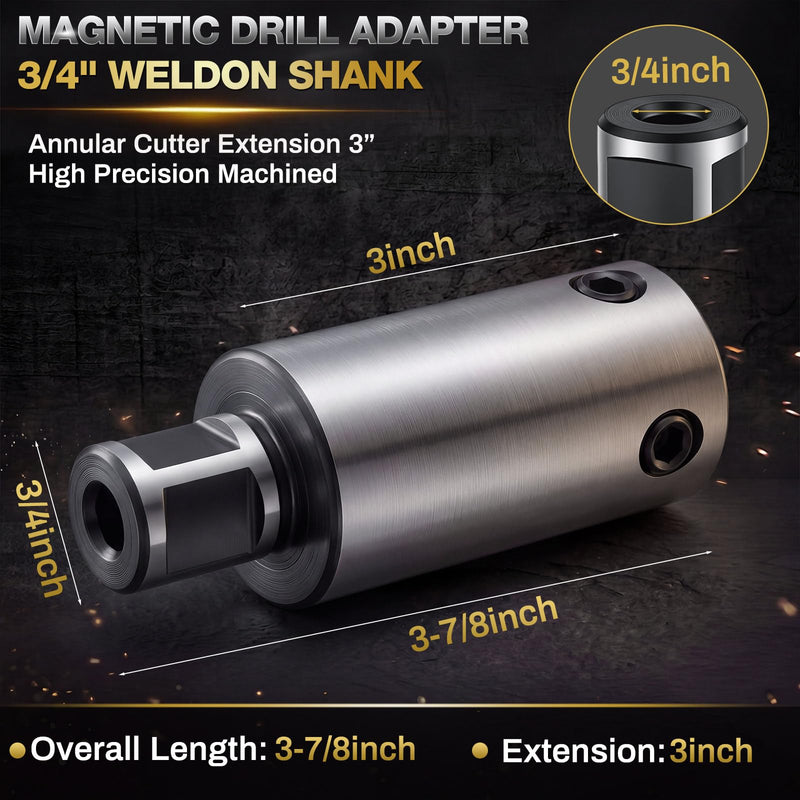 3‘'(75mm) Annular Cutter Extension for 3/4" Weldon Shank Adapter for Magnetic Drill & Drill Press, Heavy Duty Steel Deep Hole Drilling Tool, with Hex Wrench 3‘’/75mm