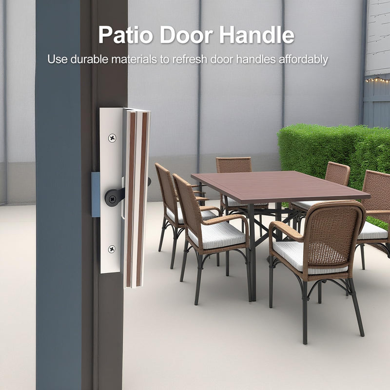Baomain Surface Mount Sliding Patio Door Handle Set, 4-15/16" Hole Spacing C-to-C, Clamp Style Aluminum Replacement for Sliding Glass Doors, White with Woodgrain Finish 4-15/16 Inch (Hole Spacing)