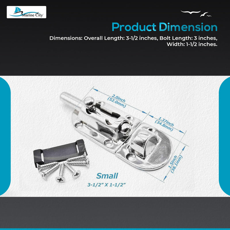 MARINE CITY Barrel Bolt Door Latches, 316 Stainless Steel, Rust & Corrosion-Resistant, Ideal for Windows, Hatches, Cabinets (Small) Small
