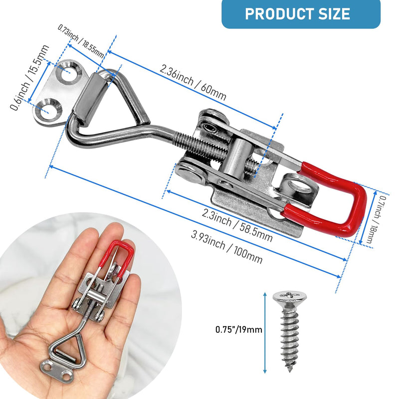 Toggle Latch Clamp 4001 with lockhole, CUKAYO 304 Stainless Steel Adjustable Toggle Latch, Smoker Quick Release Pull Latch, 300Lbs Holding Capacity, 4Pack, with 16pcs Screw