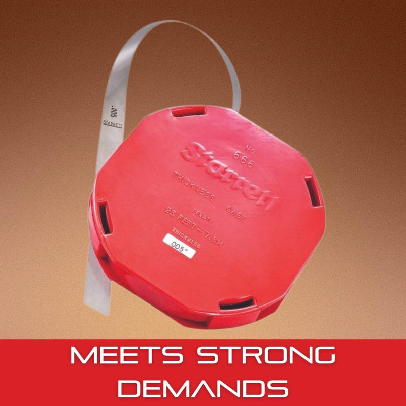 Starrett Tempered Steel Thickness Gauge or Feeler Stock in Rolls with Dispenser Case - Ideal for Carpenters and Home Improvement - 25' x 1/2" Size of Leaves, .005" Thickness - 666-5 0.005" Thickness