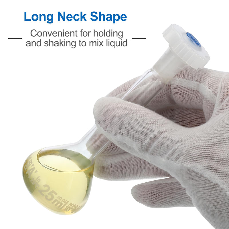 PATIKIL 25ml Volumetric Flask, 6Pcs 3.3 Borosilicate Glass Graduated Volumetric Measuring Flask with Plug Cap Tolerance 0.04ml for Lab Experiment, Clear