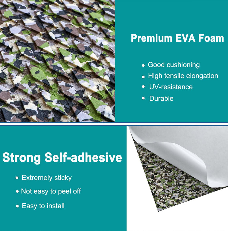 Hjdeck Boat Flooring Camo EVA Foam Boat Decking Self-Adhesive Marine Flooring Kayak Foam Decking Diamond Non-Slip Deck Grip Mat Marine Carpet for Yacht RV Flooring Surfboard Traction Pad (47.2"x11.8")