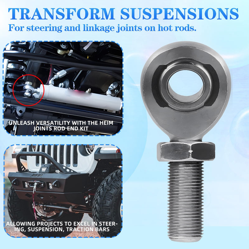 5/8"-18 Rod End Bearing Heim Joints, XMR10 Chromoly Rod End Heim Joint Steering Shaft Support, Spherical Rod End,5/8-18 LH and RH Hand Male Thread Heim Joint with Jam Nuts -2Pk 5/8"-18-2Pk