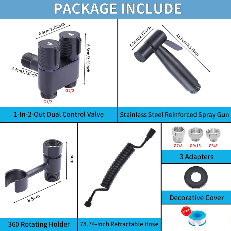 Handheld Toilet Bidet Sprayer for Toilet, Muslim Shower Bidet Toilet Hose Sprayer Kit, Jet Spray Bidet Attachment Connected to Faucet for Cloth Diaper Care and Feminine Wash (Black) Black